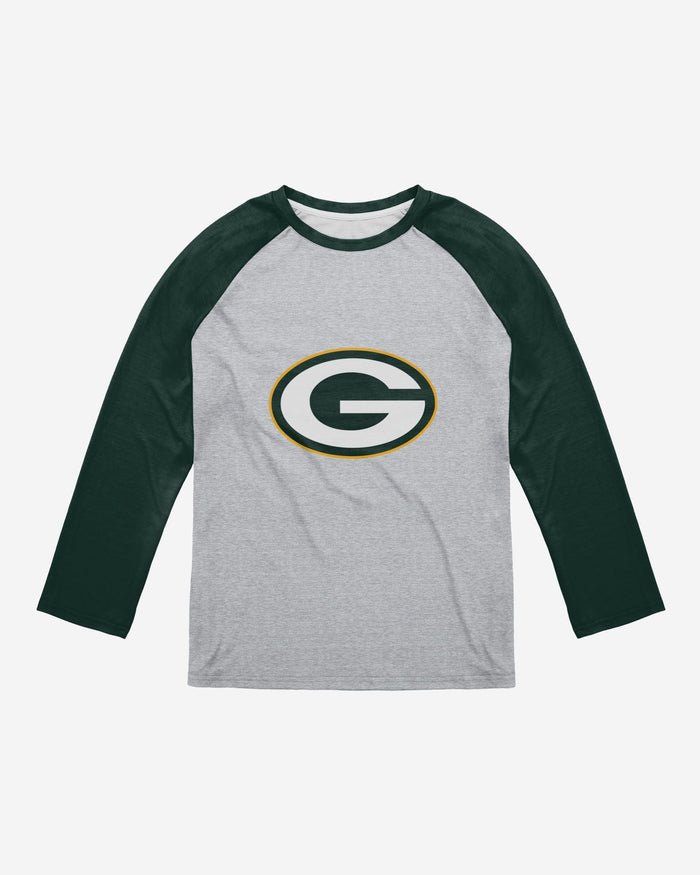 Green Bay Packers Gray Big Logo Raglan T-Shirt FOCO - FOCO.com