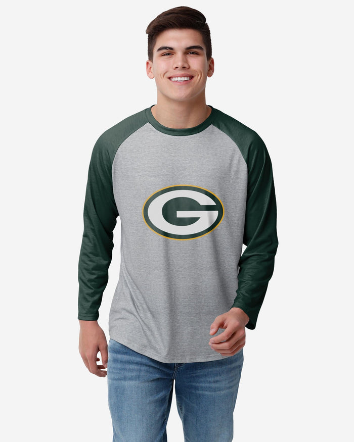 Green Bay Packers Gray Big Logo Raglan T-Shirt FOCO S - FOCO.com