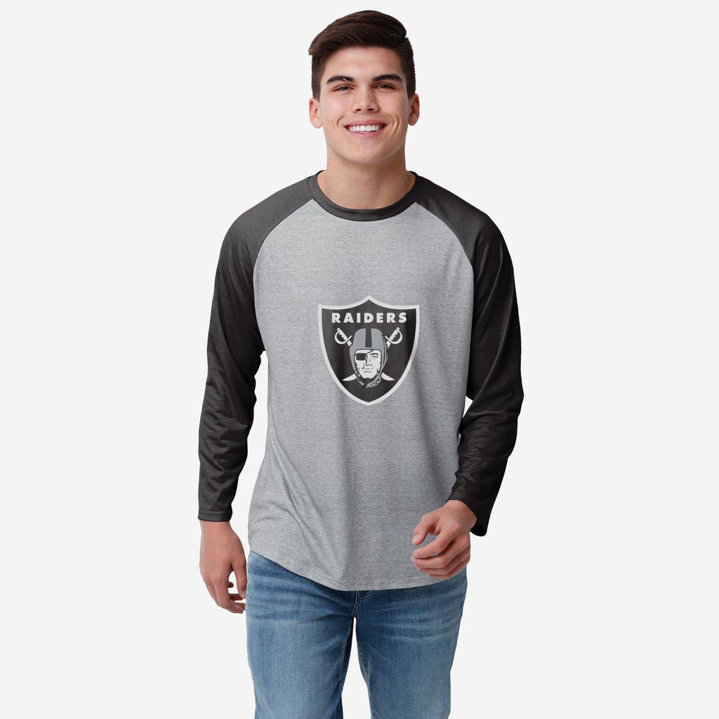 Las Vegas Raiders Gray Big Logo Raglan T-Shirt FOCO S - FOCO.com