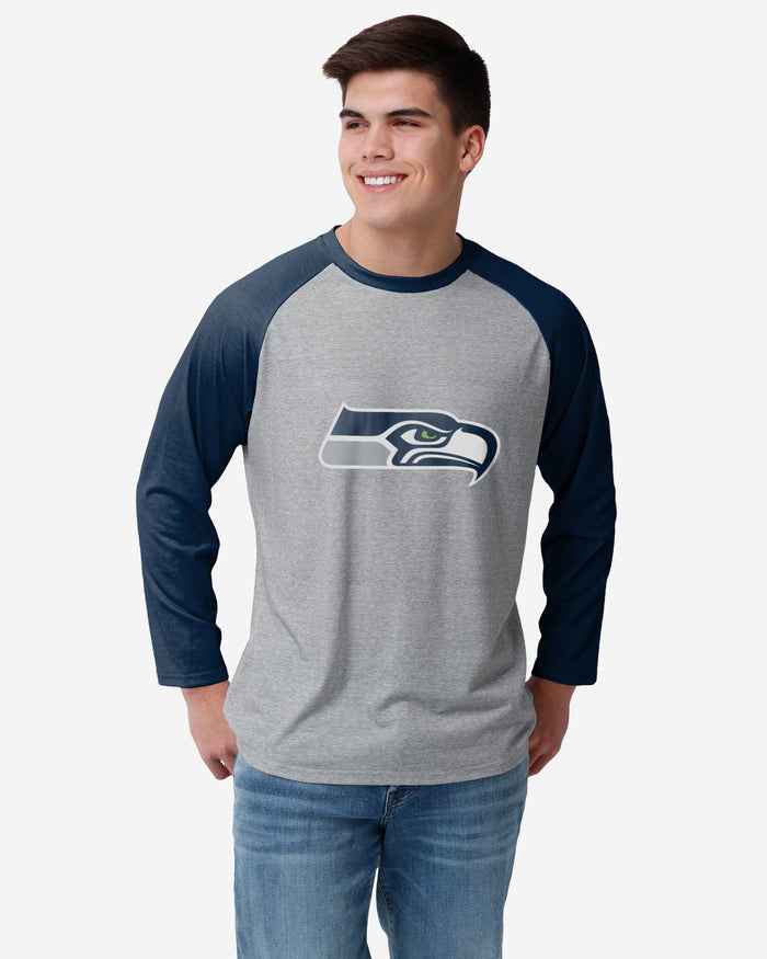 Seattle Seahawks Gray Big Logo Raglan T-Shirt FOCO S - FOCO.com