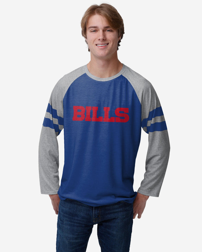 Buffalo Bills Team Stripe Wordmark Raglan T-Shirt FOCO S - FOCO.com