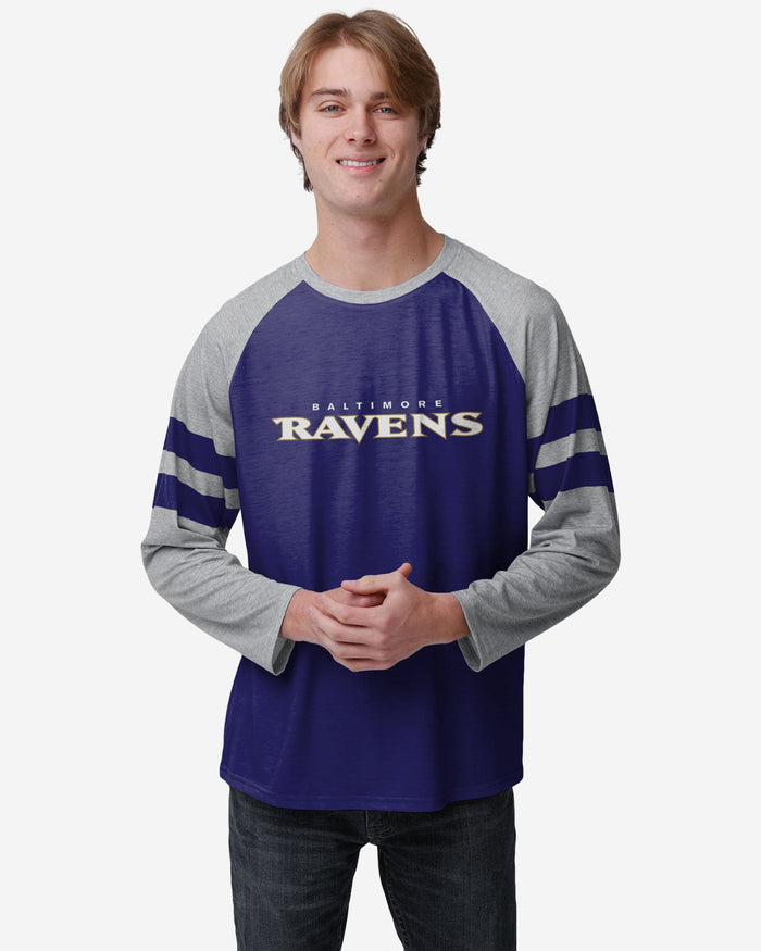 Baltimore Ravens Team Stripe Wordmark Raglan T-Shirt FOCO S - FOCO.com