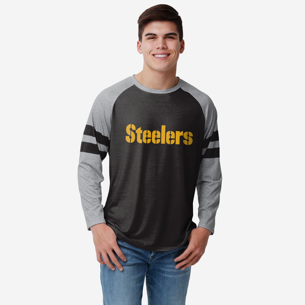 Pittsburgh Steelers Team Stripe Wordmark Raglan T-Shirt FOCO S - FOCO.com