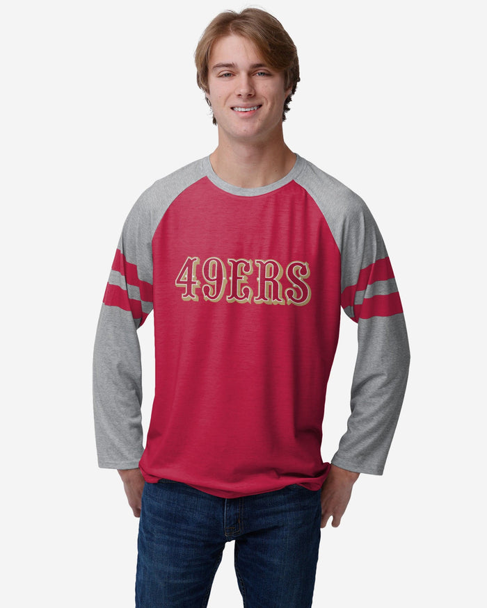 San Francisco 49ers Team Stripe Wordmark Raglan T-Shirt FOCO S - FOCO.com