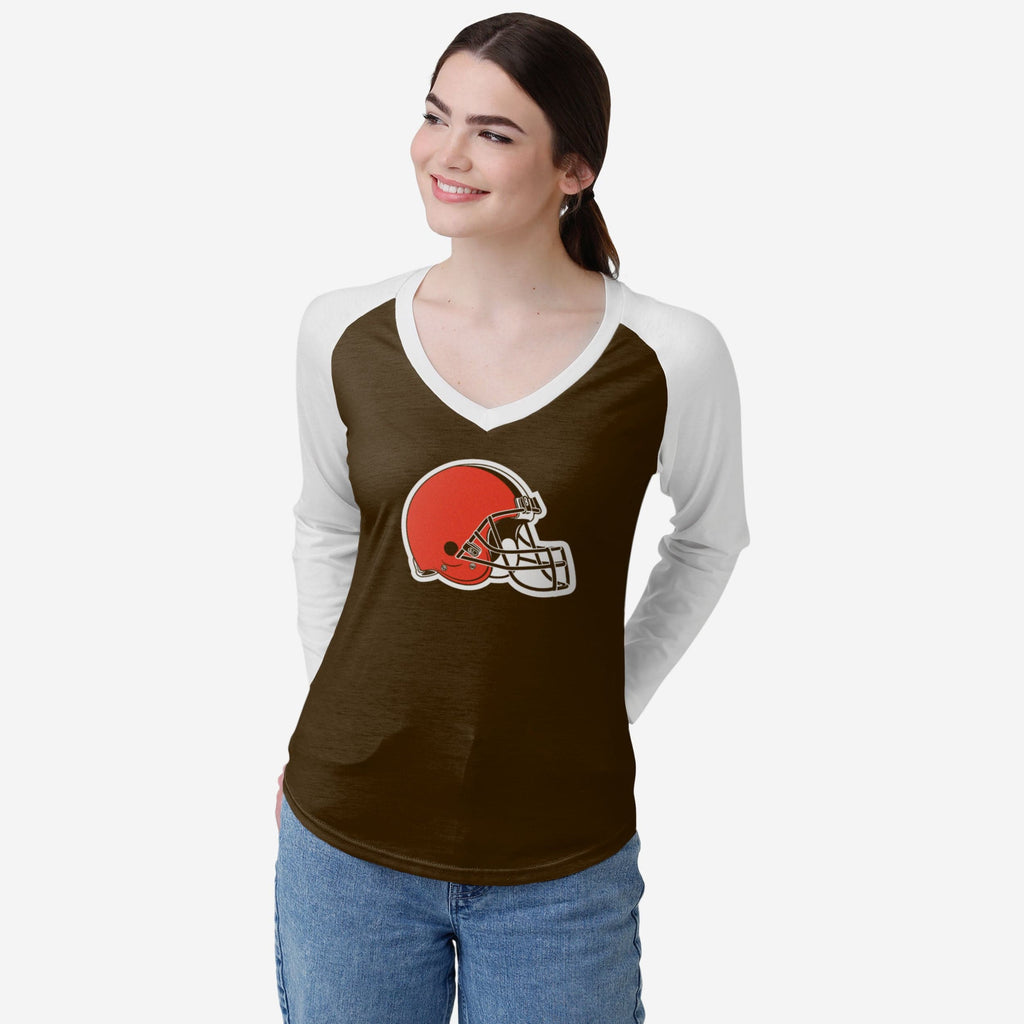 Cleveland Browns Womens Big Logo Solid Raglan T-Shirt FOCO S - FOCO.com