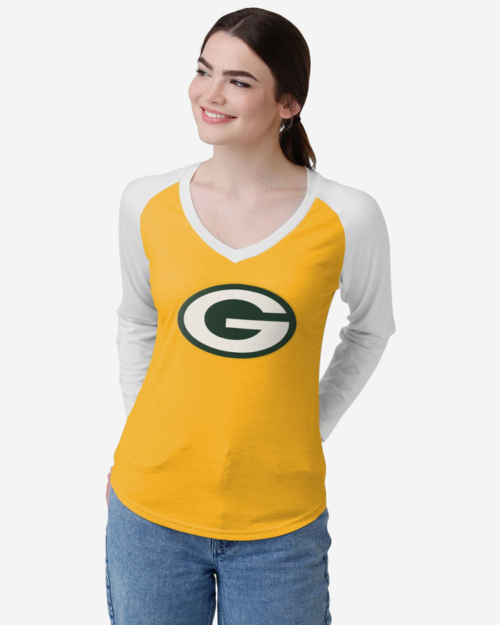 Green Bay Packers Womens Big Logo Solid Raglan T-Shirt FOCO S - FOCO.com