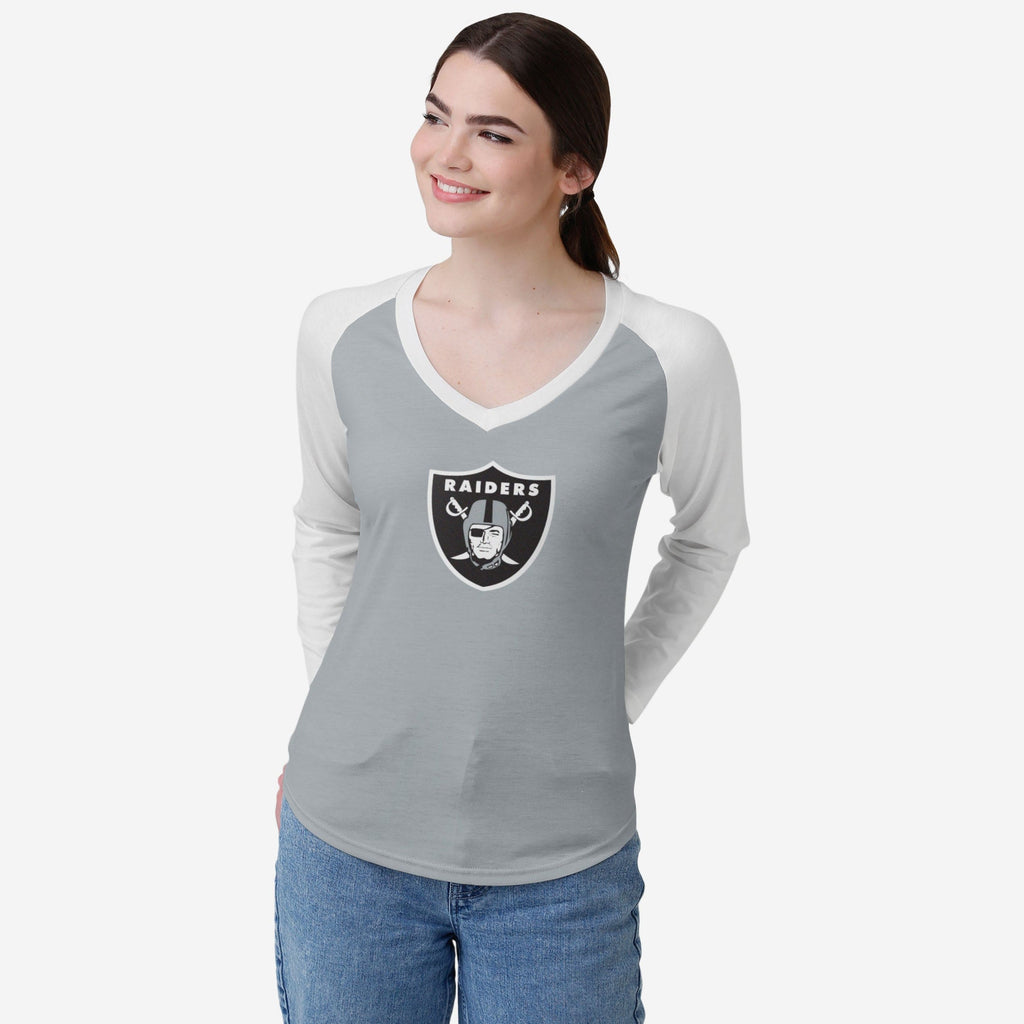 Las Vegas Raiders Womens Big Logo Solid Raglan T-Shirt FOCO S - FOCO.com