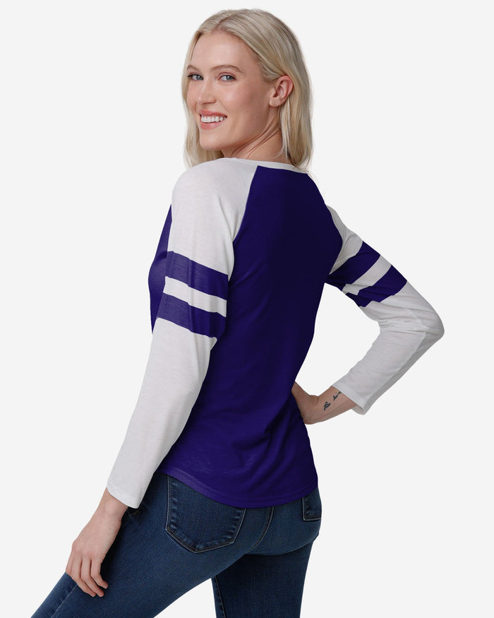 Baltimore Ravens Womens Script Wordmark Striped Sleeve Raglan T-Shirt FOCO - FOCO.com