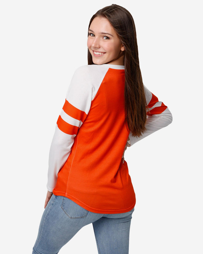 Cincinnati Bengals Womens Script Wordmark Striped Sleeve Raglan Shirt FOCO - FOCO.com