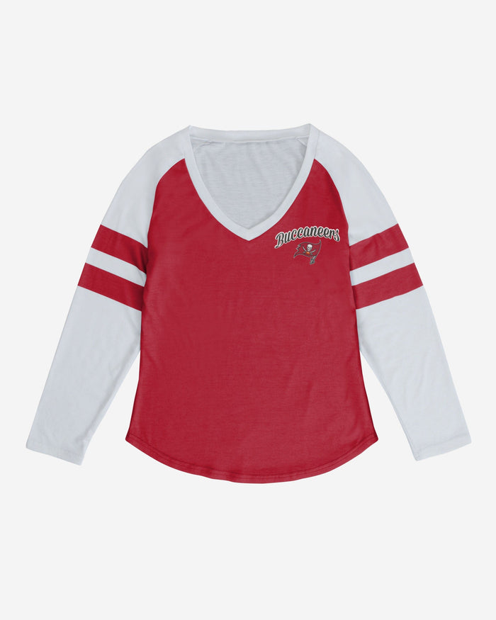 Tampa Bay Buccaneers Womens Script Wordmark Striped Sleeve Raglan T-Shirt FOCO - FOCO.com