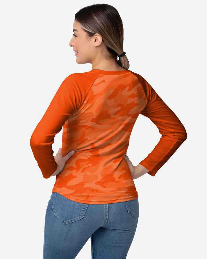 Denver Broncos Womens Wordmark Tonal Camo Raglan T-Shirt FOCO - FOCO.com