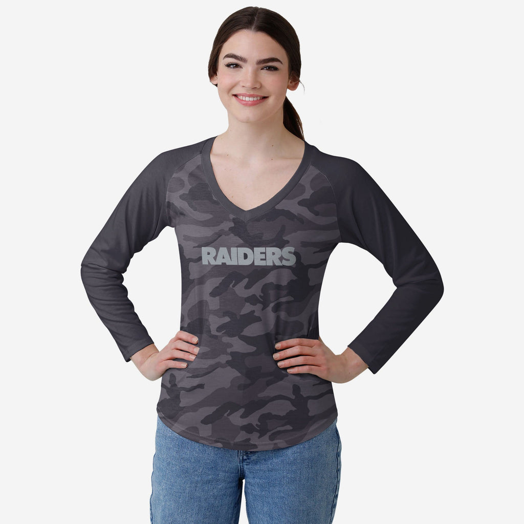 Las Vegas Raiders Womens Wordmark Tonal Camo Raglan T-Shirt FOCO S - FOCO.com