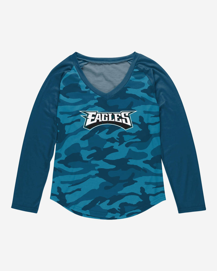 Philadelphia Eagles Womens Wordmark Tonal Camo Raglan T-Shirt FOCO - FOCO.com