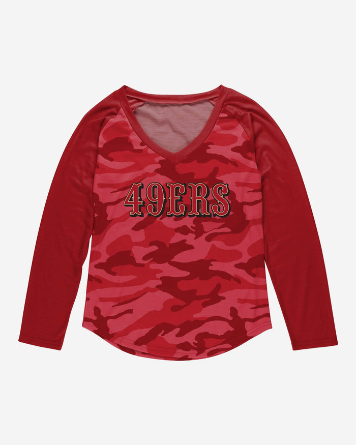 San Francisco 49ers Womens Wordmark Tonal Camo Raglan T-Shirt FOCO - FOCO.com