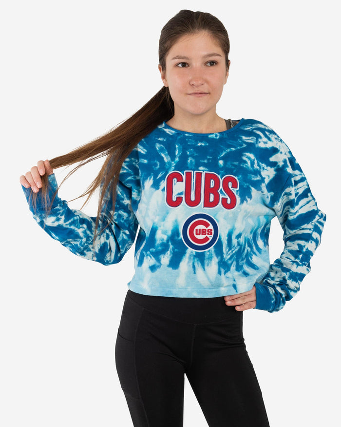 Chicago Cubs Womens Tie-Dye Rush Cropped Sweater FOCO S - FOCO.com