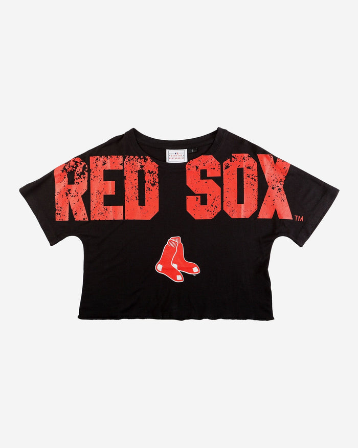 Boston Red Sox Womens Petite Distressed Wordmark Crop Top FOCO - FOCO.com