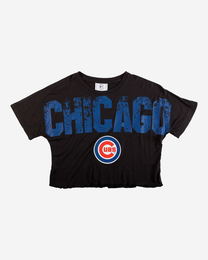 Chicago Cubs Womens Petite Distressed Wordmark Crop Top FOCO - FOCO.com