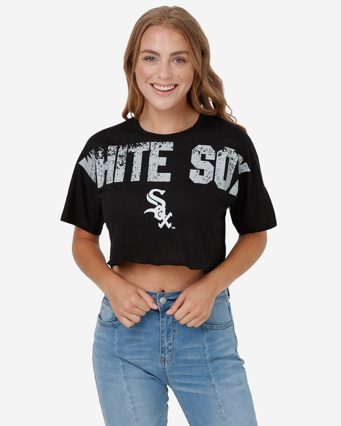 Chicago White Sox Womens Petite Distressed Wordmark Crop Top FOCO S - FOCO.com