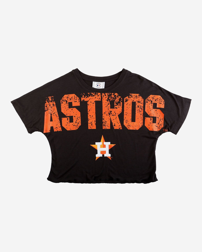 Houston Astros Womens Petite Distressed Wordmark Crop Top FOCO - FOCO.com