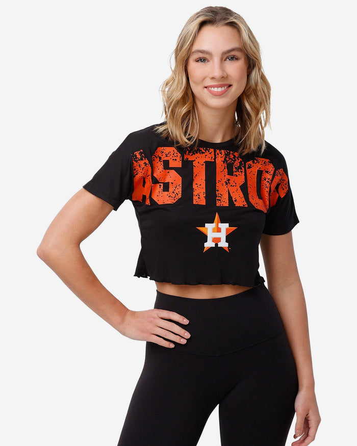 Houston Astros Womens Petite Distressed Wordmark Crop Top FOCO S - FOCO.com