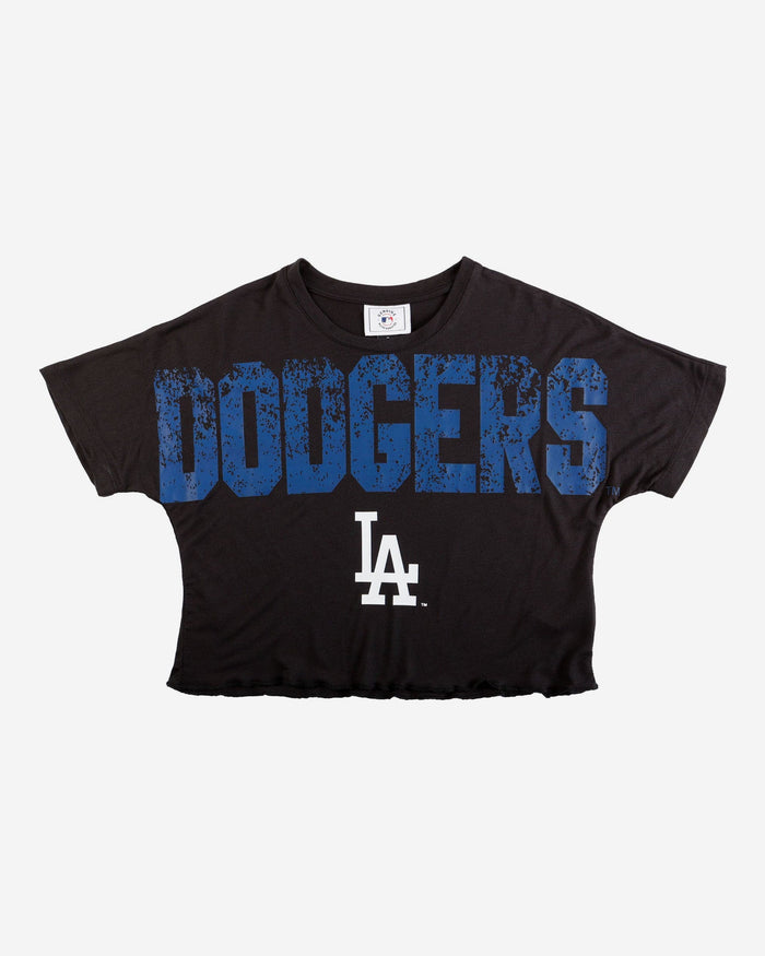 Los Angeles Dodgers Womens Petite Distressed Wordmark Crop Top FOCO - FOCO.com