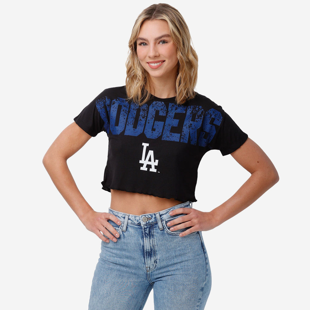 Los Angeles Dodgers Womens Petite Distressed Wordmark Crop Top FOCO S - FOCO.com