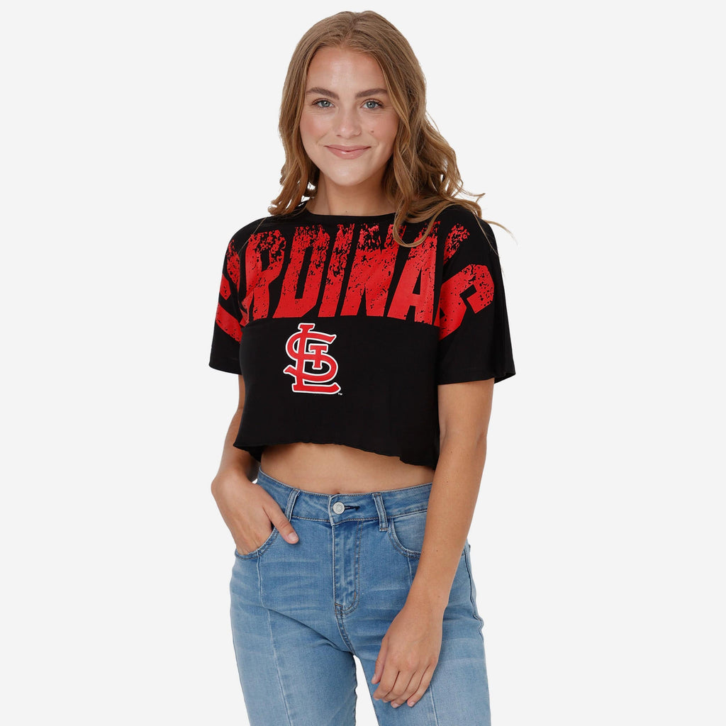 St Louis Cardinals Womens Petite Distressed Wordmark Crop Top FOCO S - FOCO.com