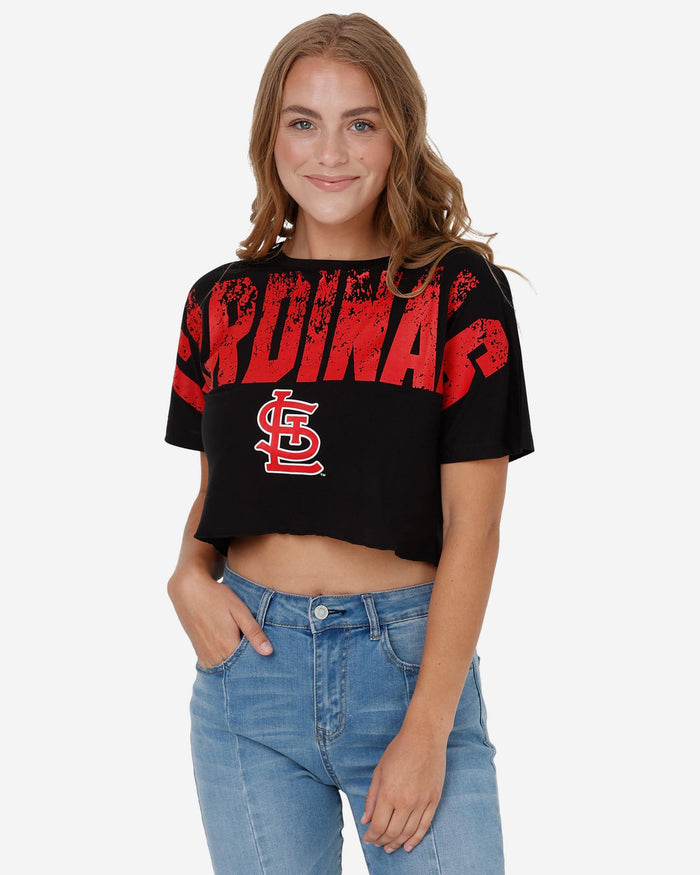 St Louis Cardinals Womens Petite Distressed Wordmark Crop Top FOCO S - FOCO.com