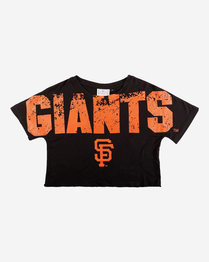 San Francisco Giants Womens Petite Distressed Wordmark Crop Top FOCO - FOCO.com