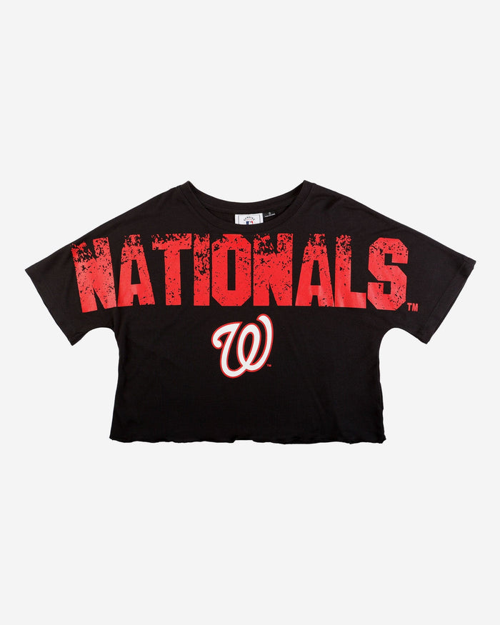 Washington Nationals Womens Petite Distressed Wordmark Crop Top FOCO - FOCO.com