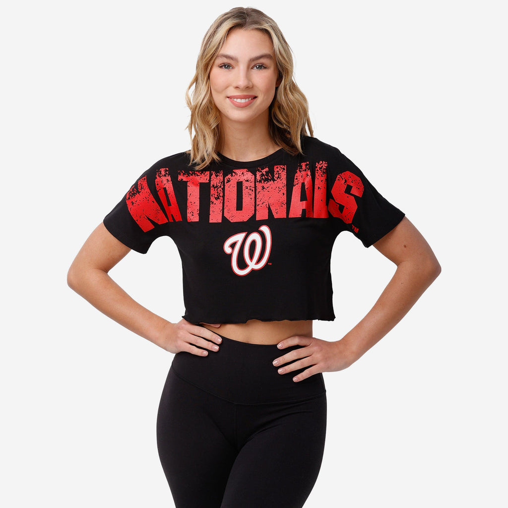 Washington Nationals Womens Petite Distressed Wordmark Crop Top FOCO S - FOCO.com