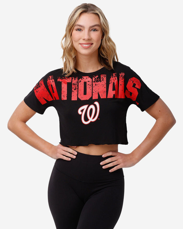 Washington Nationals Womens Petite Distressed Wordmark Crop Top FOCO S - FOCO.com