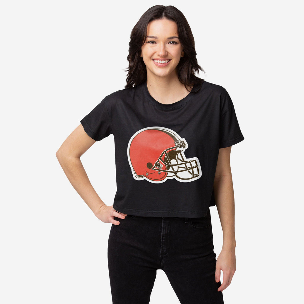 Cleveland Browns Womens Black Big Logo Crop Top FOCO S - FOCO.com