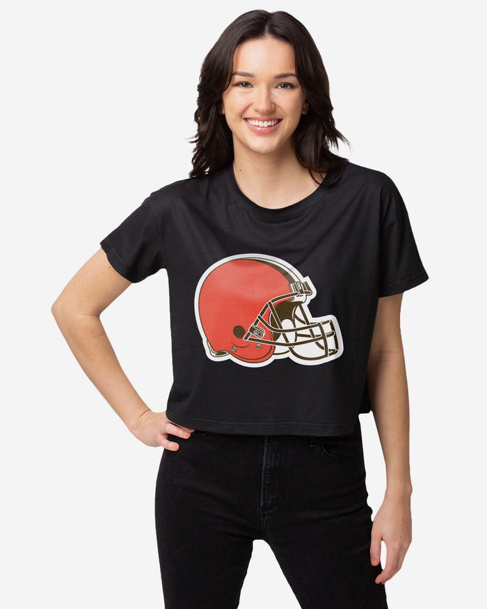 Cleveland Browns Womens Black Big Logo Crop Top FOCO S - FOCO.com