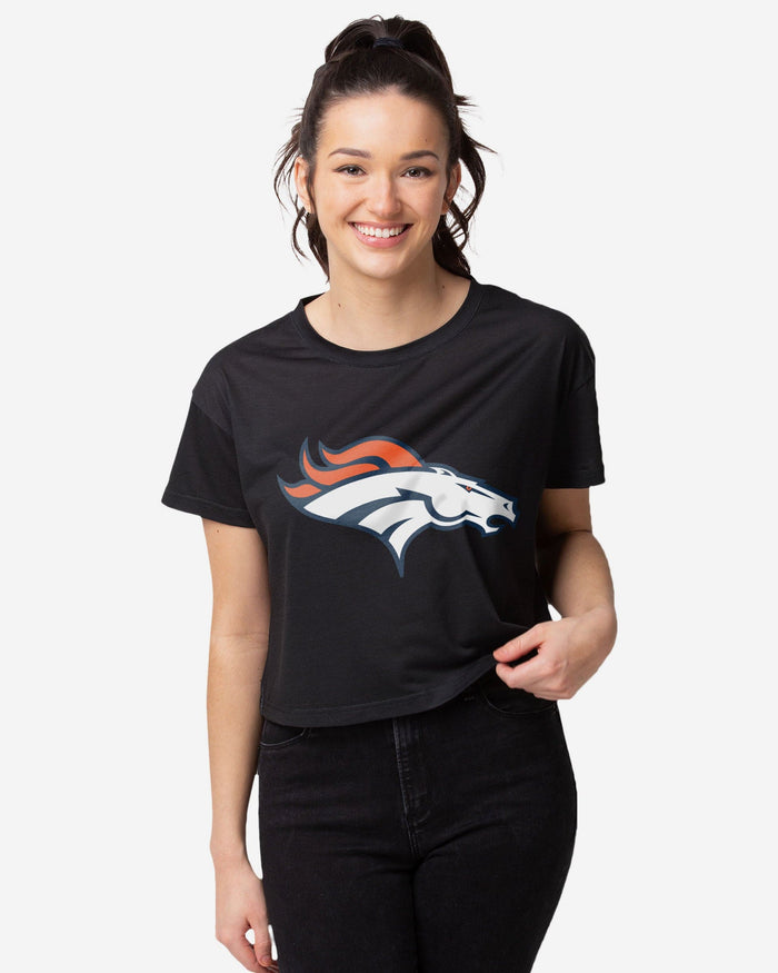 Denver Broncos Womens Black Big Logo Crop Top FOCO S - FOCO.com