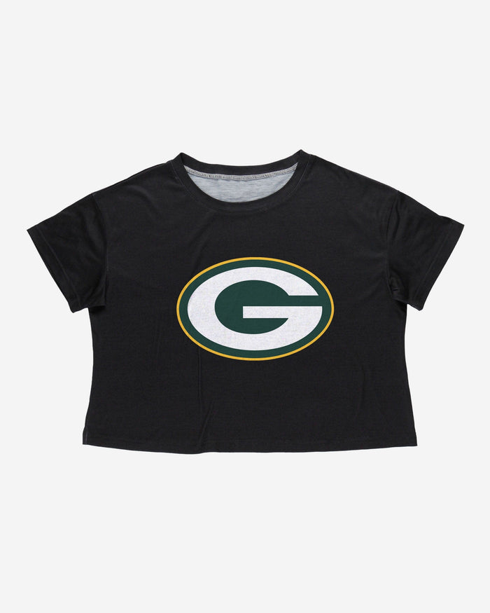 Green Bay Packers Womens Black Big Logo Crop Top FOCO - FOCO.com