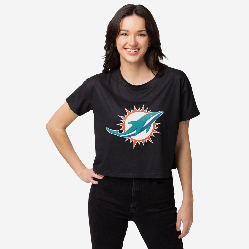 Miami Dolphins Womens Black Big Logo Crop Top FOCO S - FOCO.com