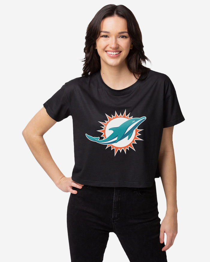 Miami Dolphins Womens Black Big Logo Crop Top FOCO S - FOCO.com