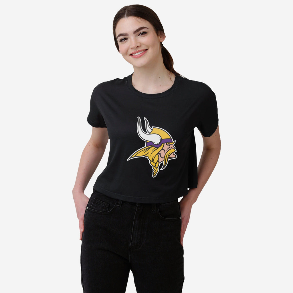 Minnesota Vikings Womens Black Big Logo Crop Top FOCO S - FOCO.com