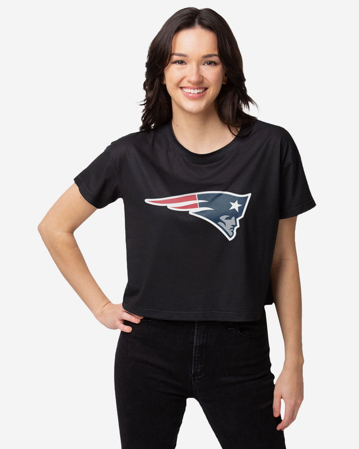 New England Patriots Womens Black Big Logo Crop Top FOCO S - FOCO.com