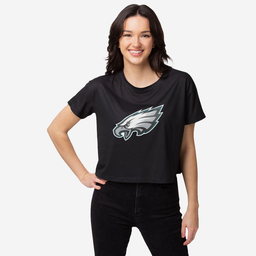 Philadelphia Eagles Womens Black Big Logo Crop Top FOCO S - FOCO.com