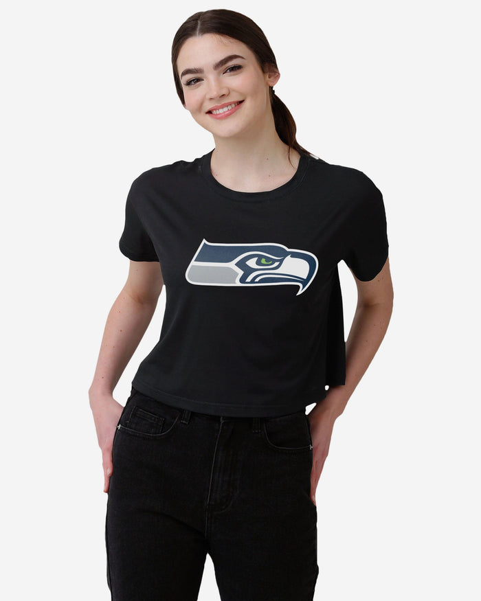 Seattle Seahawks Womens Black Big Logo Crop Top FOCO S - FOCO.com