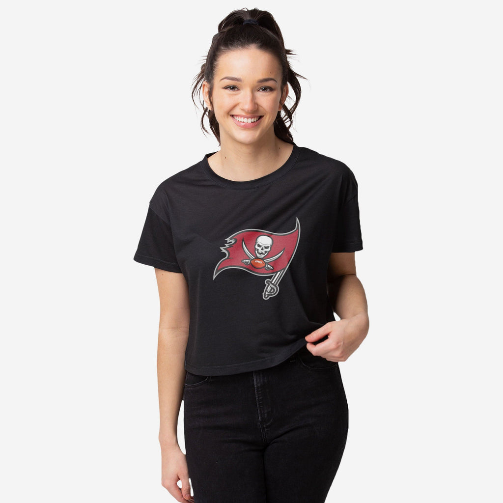 Tampa Bay Buccaneers Womens Black Big Logo Crop Top FOCO S - FOCO.com