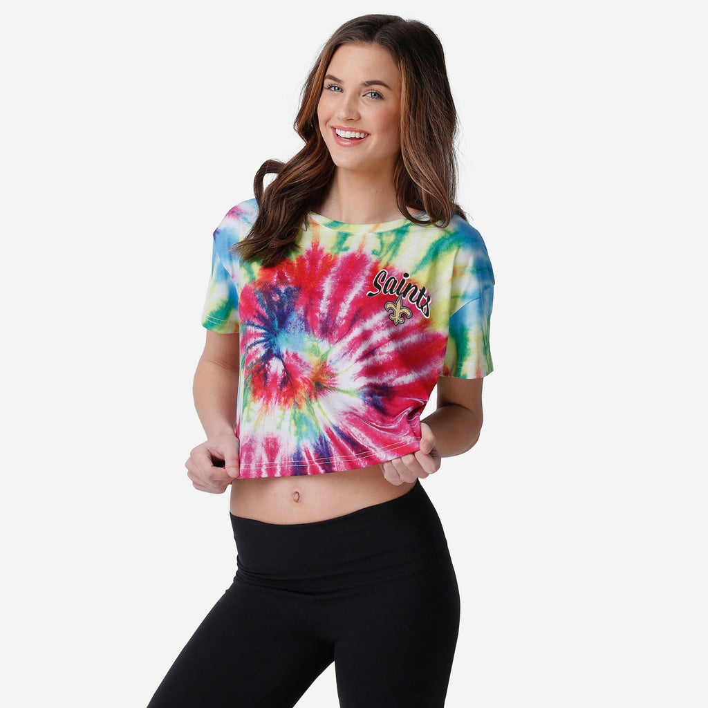 New Orleans Saints Womens Pastel Tie-Dye Crop Top FOCO S - FOCO.com