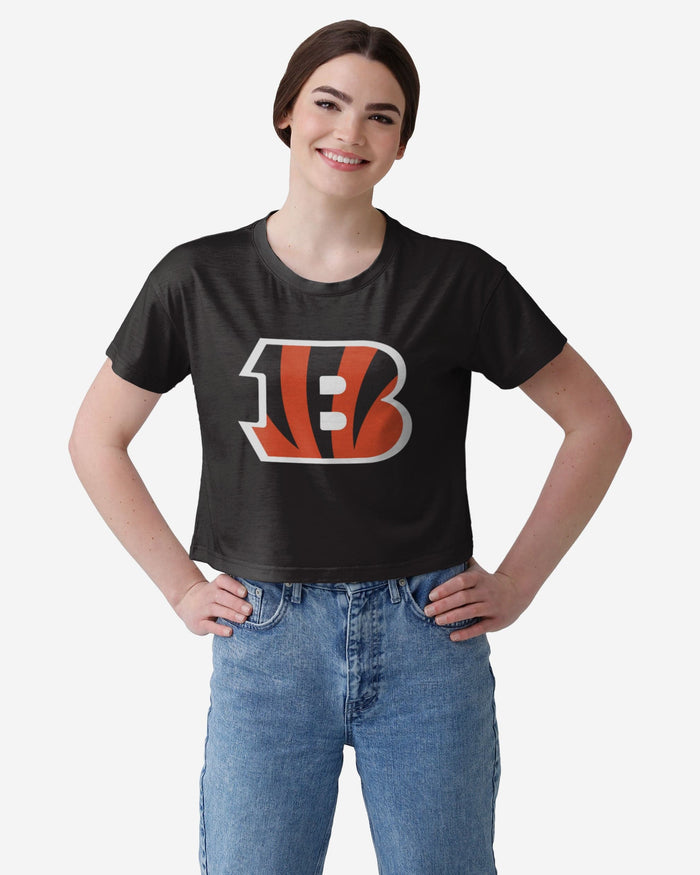 Cincinnati Bengals Womens Solid Big Logo Crop Top FOCO S - FOCO.com