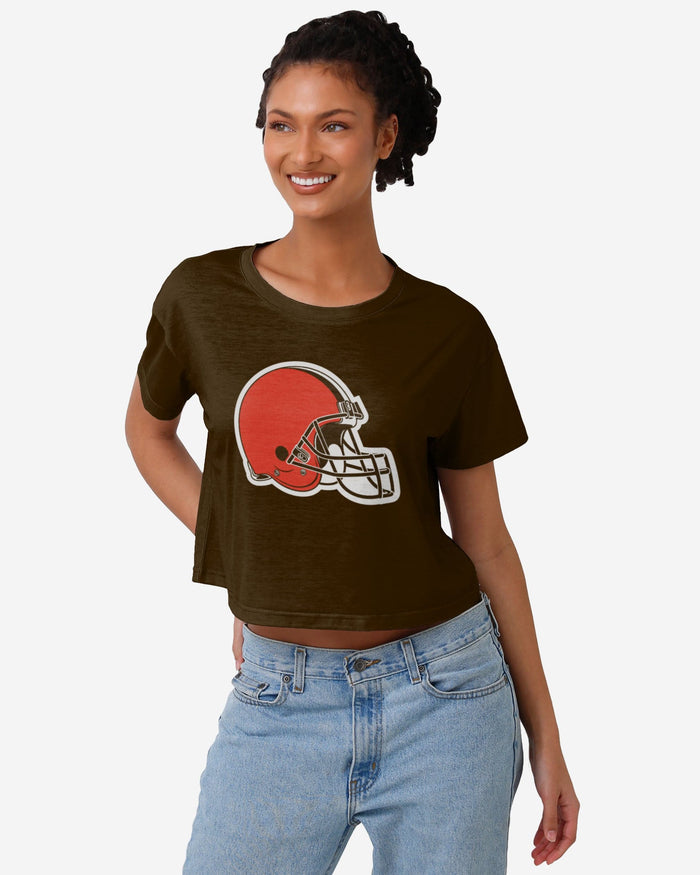 Cleveland Browns Womens Solid Big Logo Crop Top FOCO S - FOCO.com