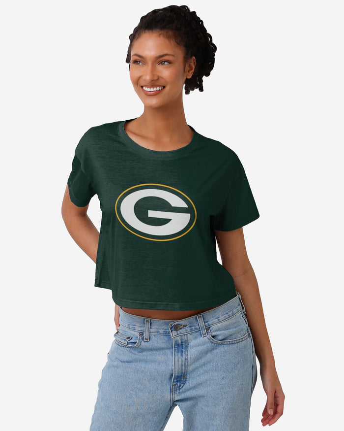 Green Bay Packers Womens Solid Big Logo Crop Top FOCO S - FOCO.com