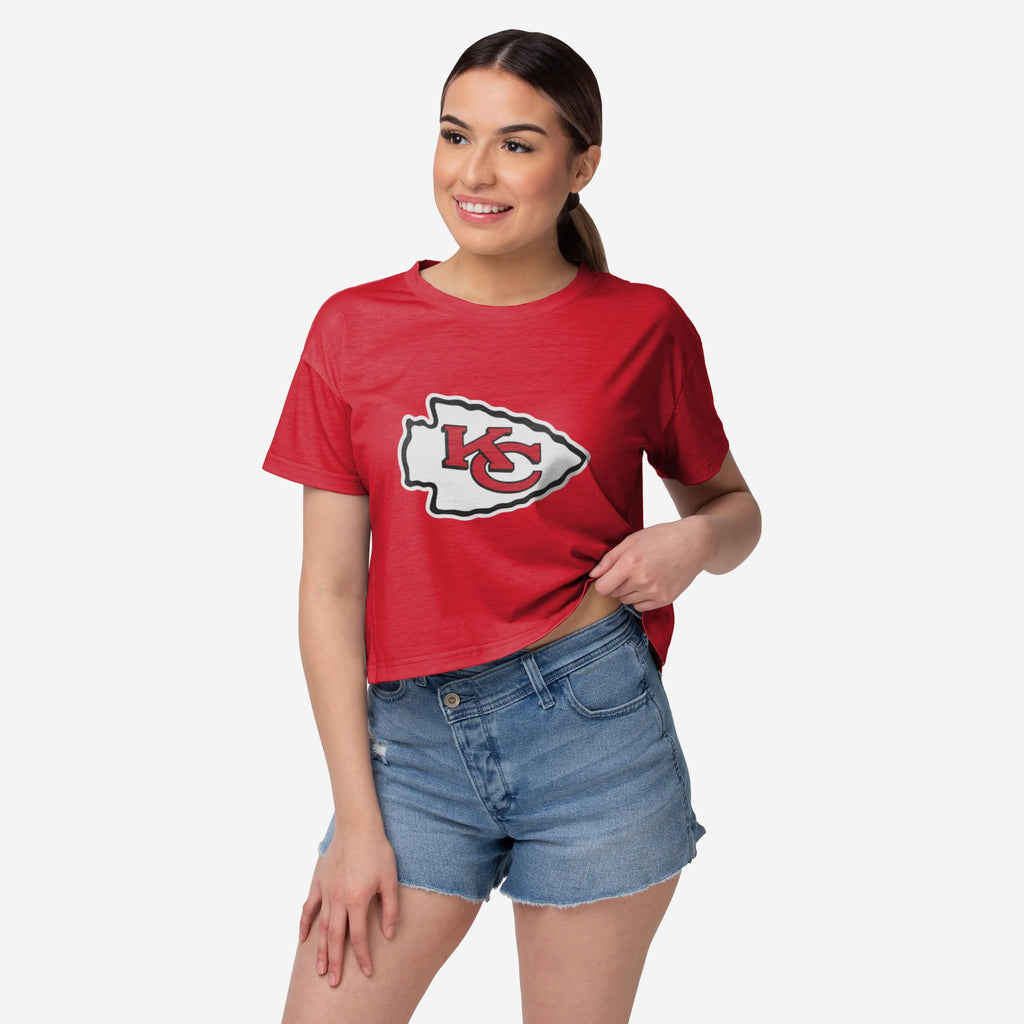 Kansas City Chiefs Womens Solid Big Logo Crop Top FOCO S - FOCO.com