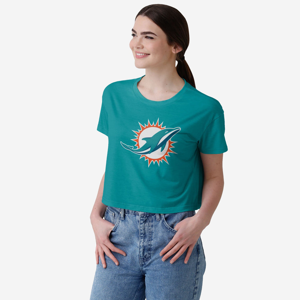 Miami Dolphins Womens Solid Big Logo Crop Top FOCO S - FOCO.com