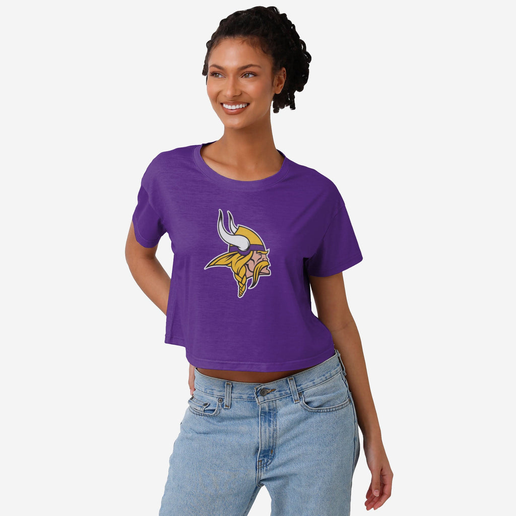 Minnesota Vikings Womens Solid Big Logo Crop Top FOCO S - FOCO.com